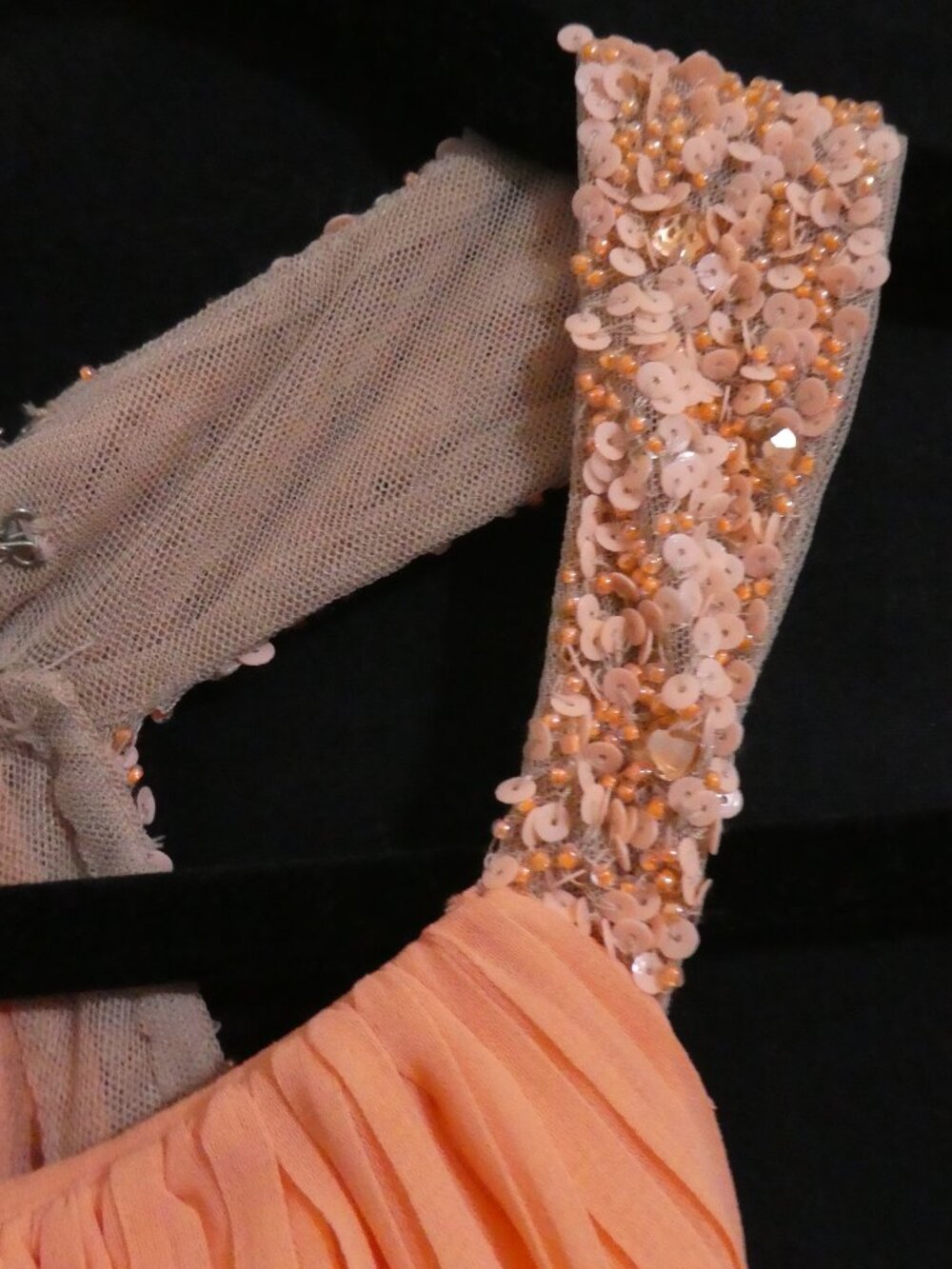 MANGO Suit Collection Beaded Halter Chiffon Maxi Dress Peach Orange - Size 9 - Picture 7 of 16